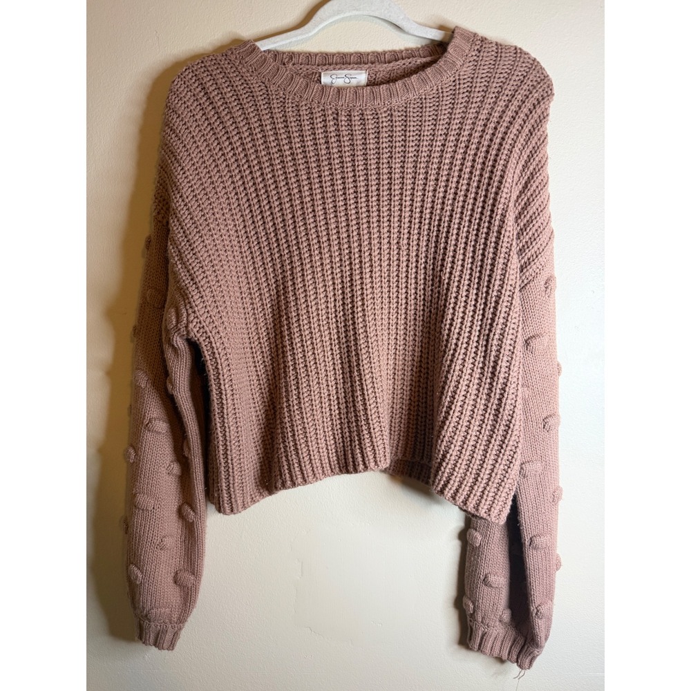 Jessica Simpson Mauve Bobble Sleeve Ribbed Knit Cropped Sweater Women Medium